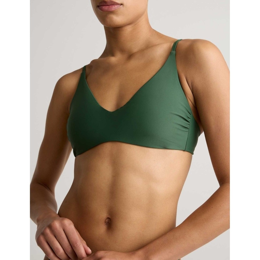 NWT Quince Itailian V-Neck Bikini Top Black Womens L Swimwear Beach Resort Vacay